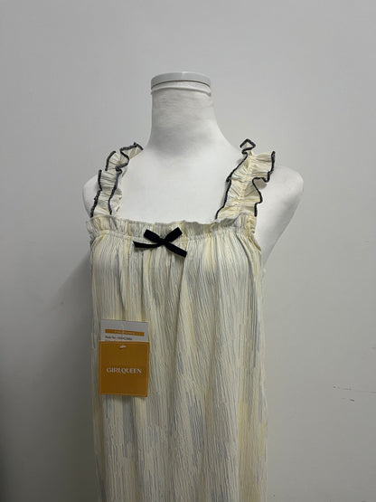 【GIRLQUEEN Striped Ruffled Nightdress】—— Sweet & Comfortable Sleepwear for Daily Lounging
