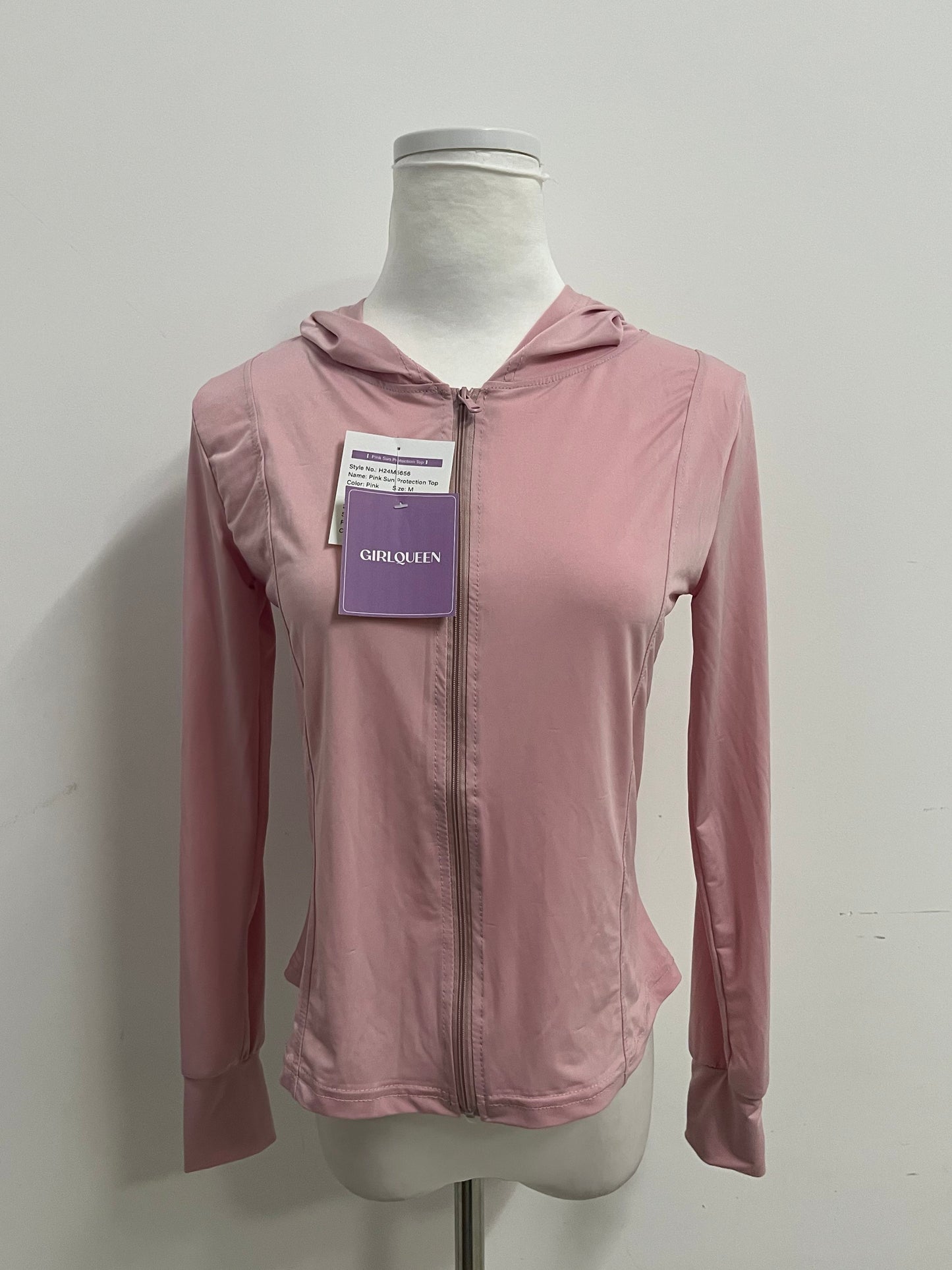 【GIRLQUEEN Light Pink Full-Zip Sports Hoodie】—— Comfortable & Stylish Activewear for Workouts