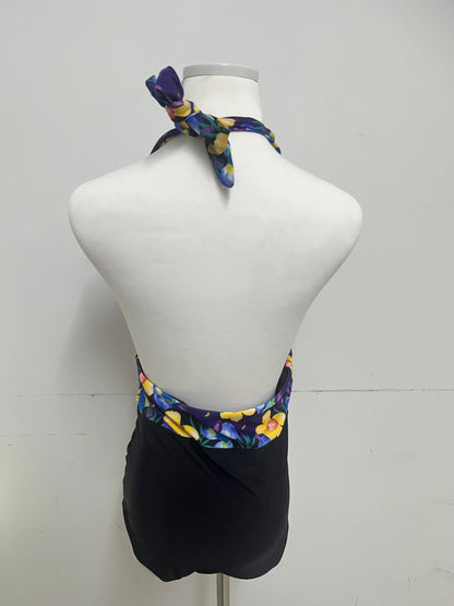 GIRLUCKY Purple Floral Halter One-Piece Swimsuit - Elegance and Vitality Combined, Be the Highlight by the Water