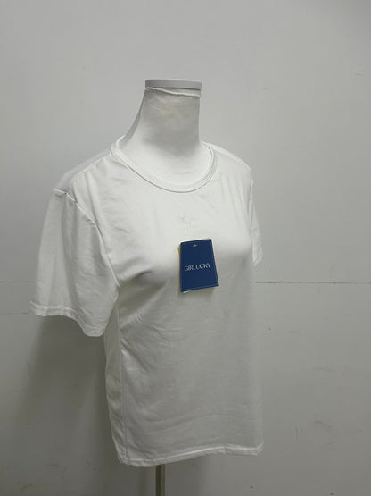 GIRLUCKY White Cotton T-Shirt | Minimalist & Versatile, Skin-Friendly & Comfortable, A Must-Have for Daily Wear