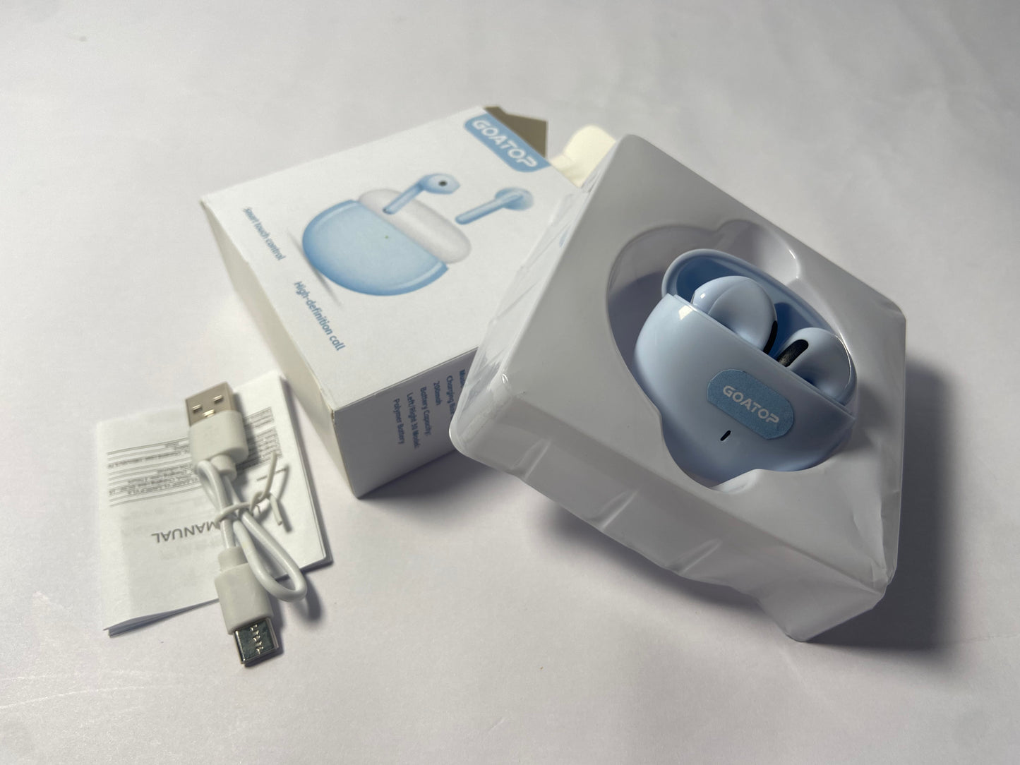 GOATOP  in-Ear Headphones, Dynamic 40dB Active Noise Cancellation, up to 37 Hours Battery Life, Titanium Membrane with 4 Sound Settings, AI Noise Cancellation,  Fast Pair, Blue