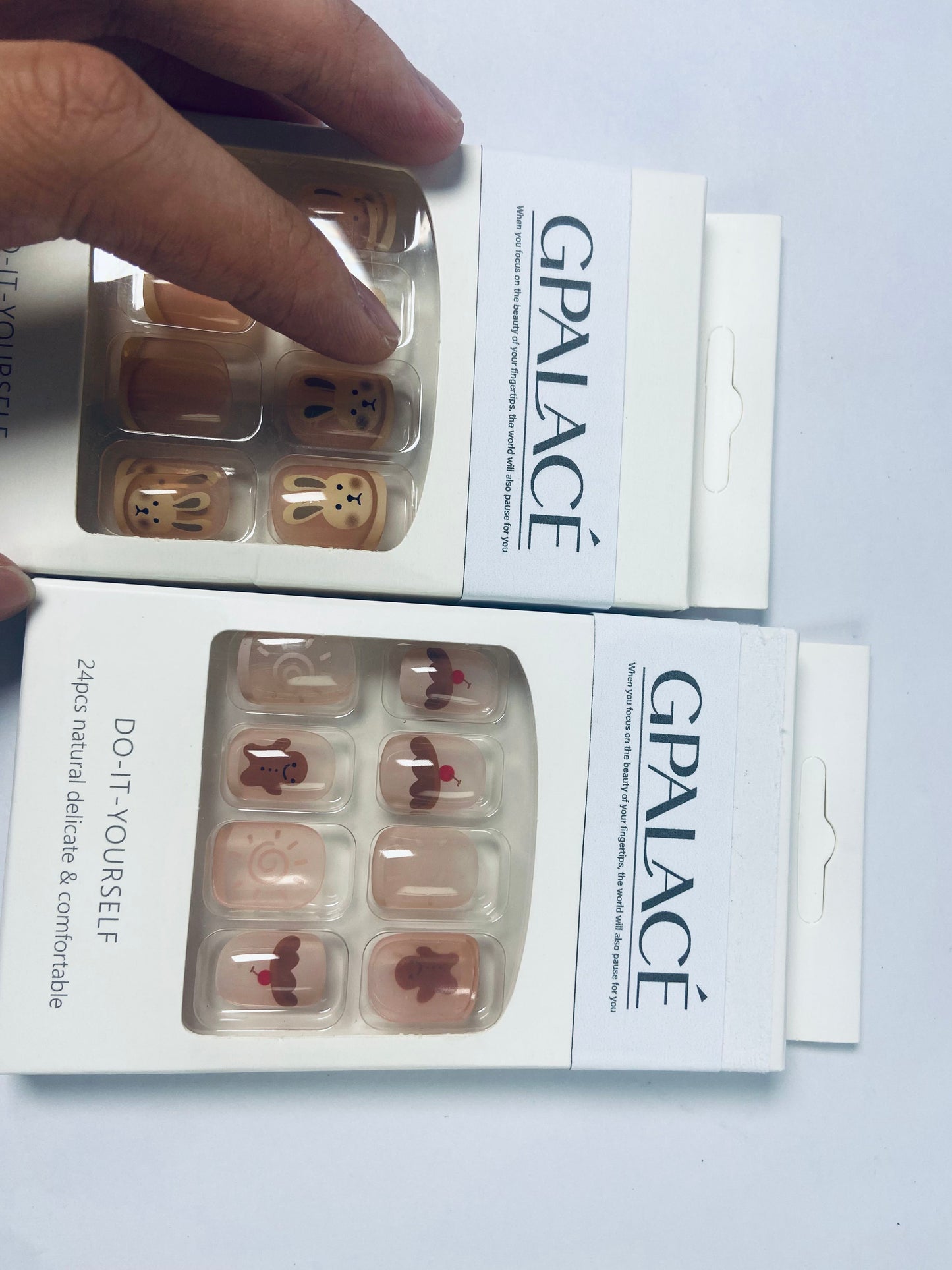 GPALACÉ Cute Animal Artificial Fake Nails, Medium Length Press on Nails,Full Cover False Nails Kits for Women Girls, Rabbit Nails Design