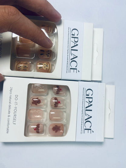 GPALACÉ Cute Animal Artificial Fake Nails, Medium Length Press on Nails,Full Cover False Nails Kits for Women Girls, Rabbit Nails Design