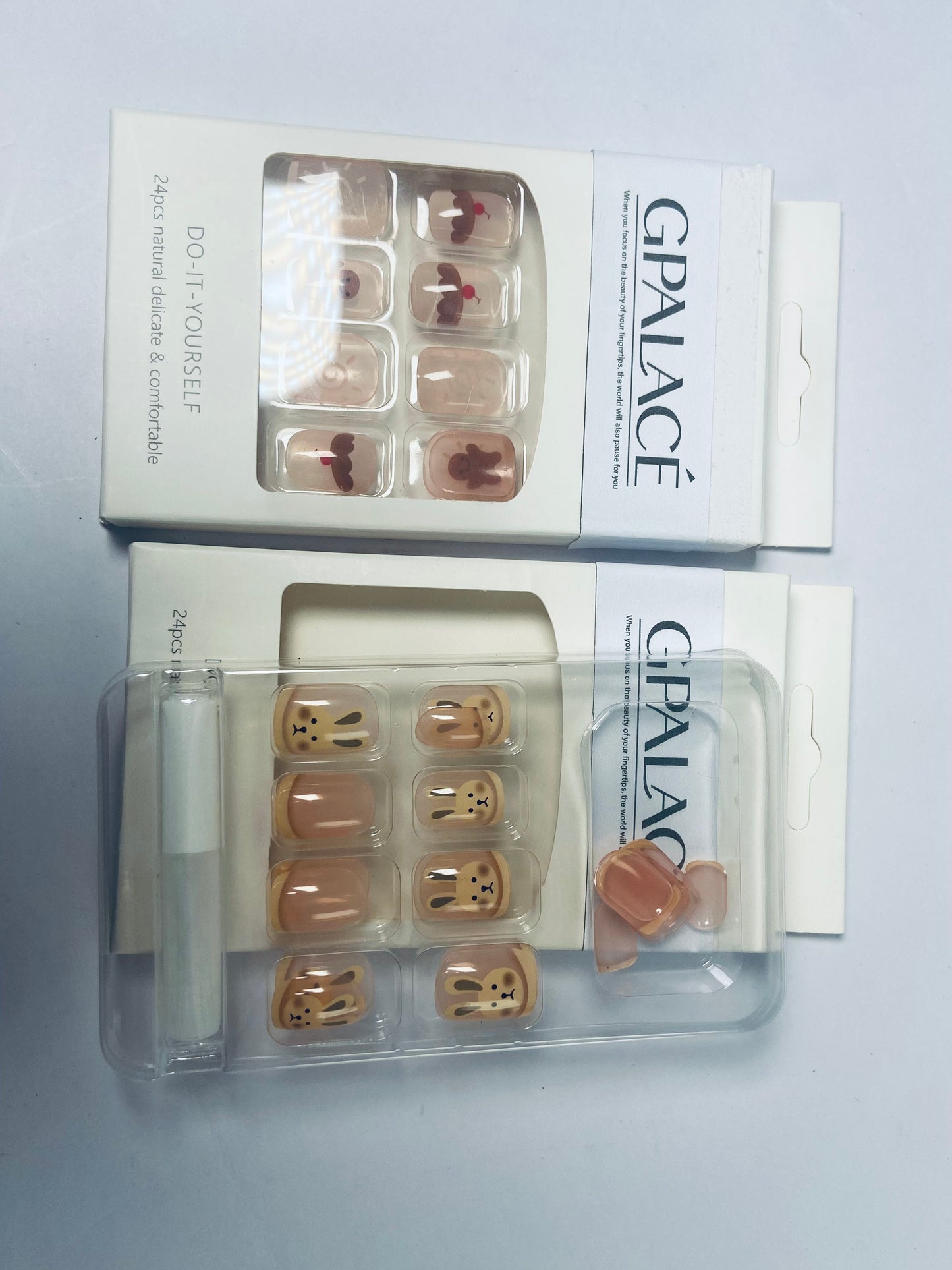 GPALACÉ Cute Animal Artificial Fake Nails, Medium Length Press on Nails,Full Cover False Nails Kits for Women Girls, Rabbit Nails Design