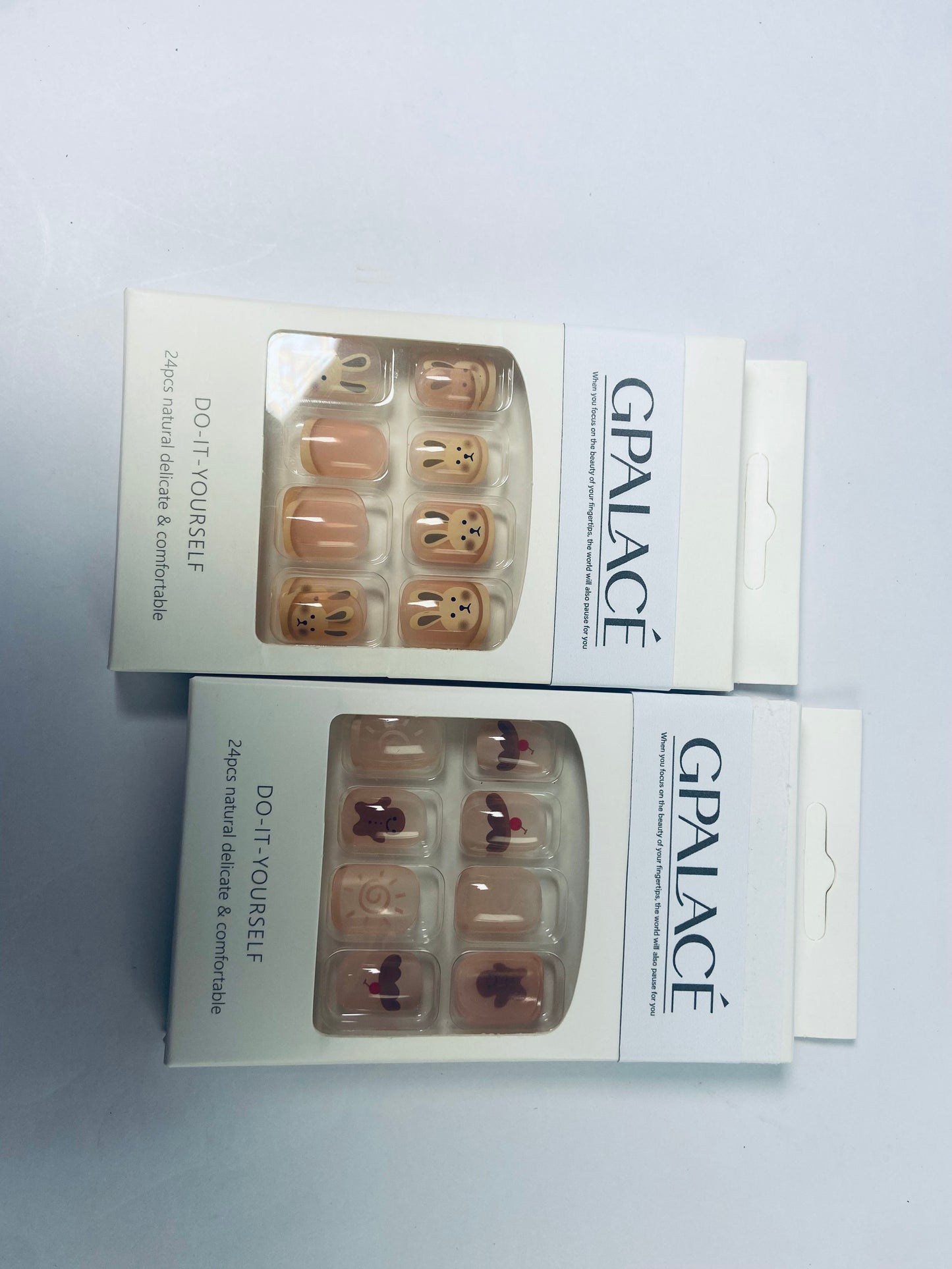 GPALACÉ Cute Animal Artificial Fake Nails, Medium Length Press on Nails,Full Cover False Nails Kits for Women Girls, Rabbit Nails Design