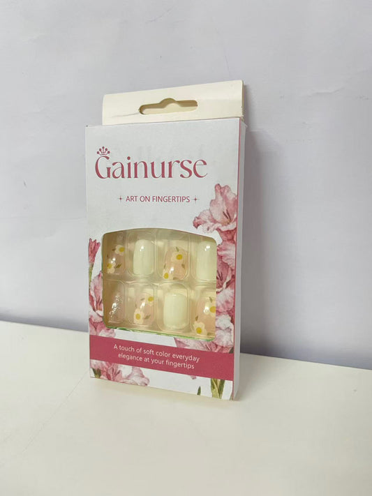 Gainurse Soft Yellow Daisy Fake Nail Tips - Fresh Sweet Girl Style Press-On Nails (With Jelly Adhesive)