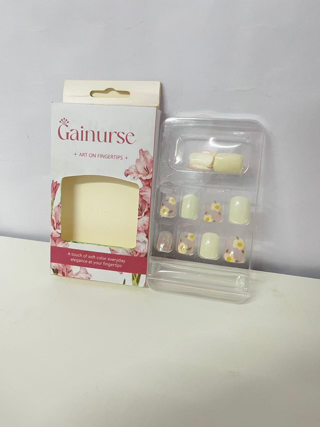 Gainurse Soft Yellow Daisy Fake Nail Tips - Fresh Sweet Girl Style Press-On Nails (With Jelly Adhesive)