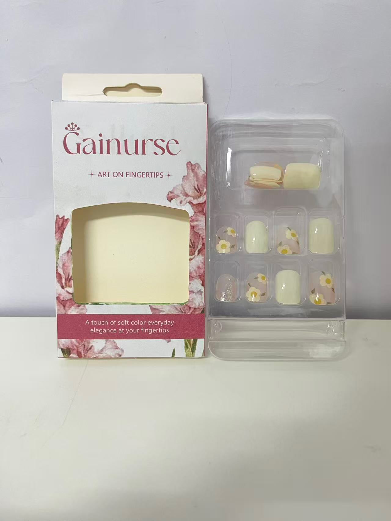 Gainurse Soft Yellow Daisy Fake Nail Tips - Fresh Sweet Girl Style Press-On Nails (With Jelly Adhesive)