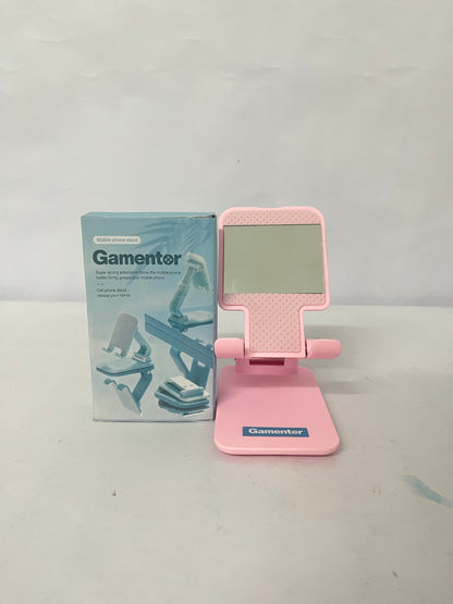 Gamentor Cell Phone Stand, Adjustable Angle and Height Cell Phone Holder for Desk, Foldable and Portable, Anti-Slip Silicone Pad, Compatible with All Mobile Phones and 4-8 Inch Devices, Pink