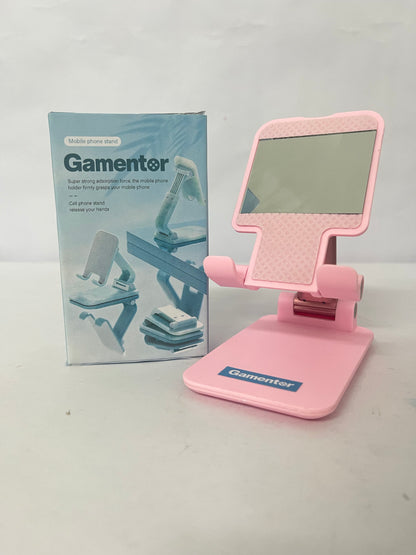 Gamentor Cell Phone Stand, Adjustable Angle and Height Cell Phone Holder for Desk, Foldable and Portable, Anti-Slip Silicone Pad, Compatible with All Mobile Phones and 4-8 Inch Devices, Pink