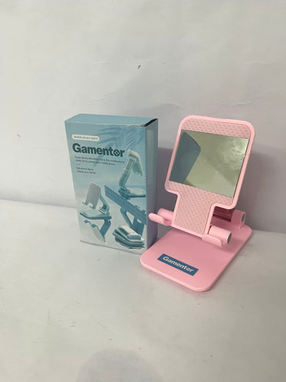 Gamentor Cell Phone Stand, Adjustable Angle and Height Cell Phone Holder for Desk, Foldable and Portable, Anti-Slip Silicone Pad, Compatible with All Mobile Phones and 4-8 Inch Devices, Pink