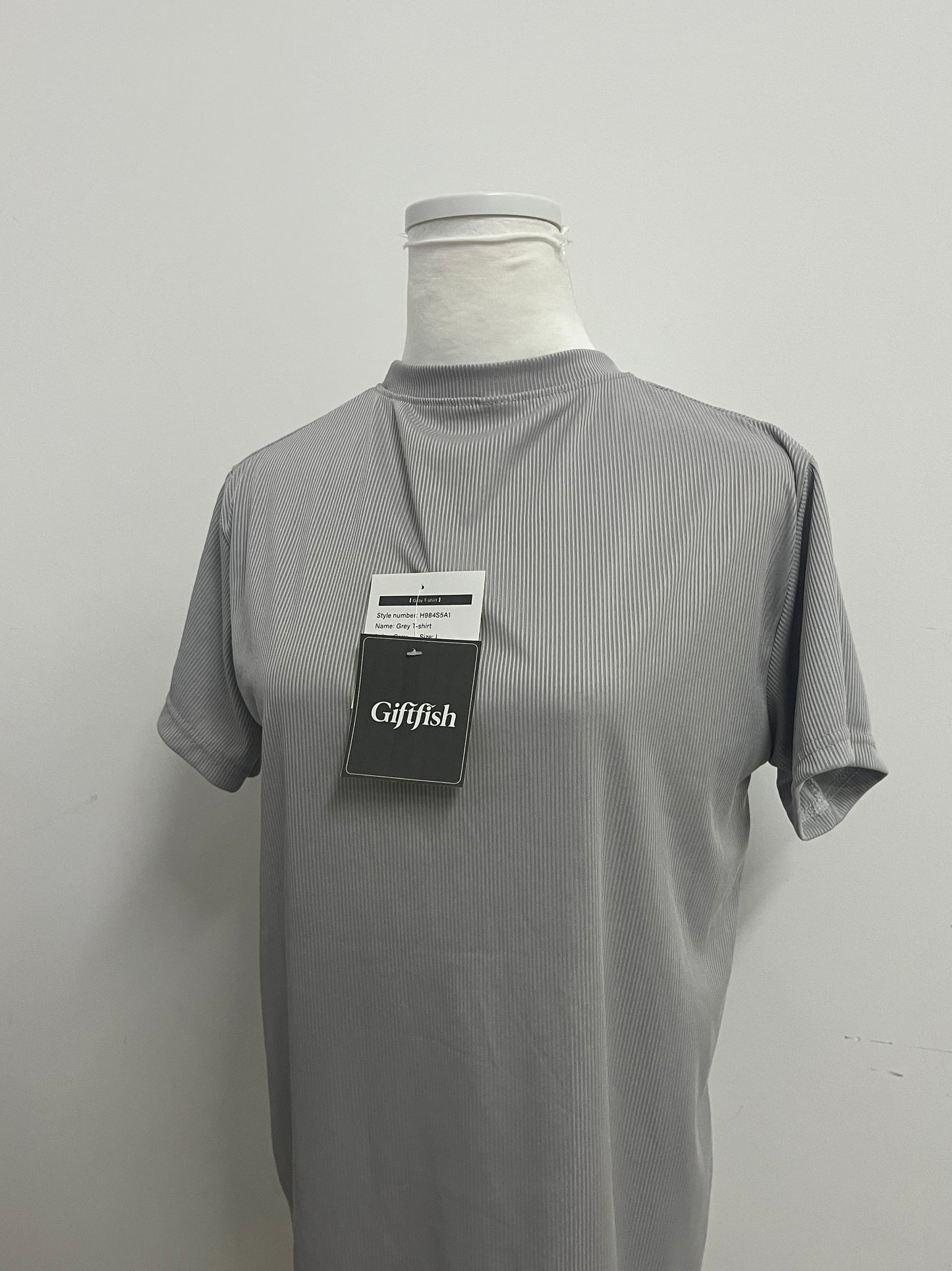 Giftfish Women's Slim-Fit Mock Neck Short-Sleeve T-Shirt, Soft Striped Knit Casual Top for Daily/Work (Gray)