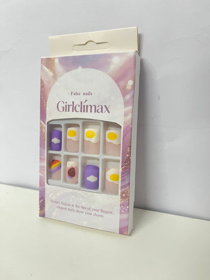Girlclimax False Nails: Pastel Cute Patterned Press-On Nails Set