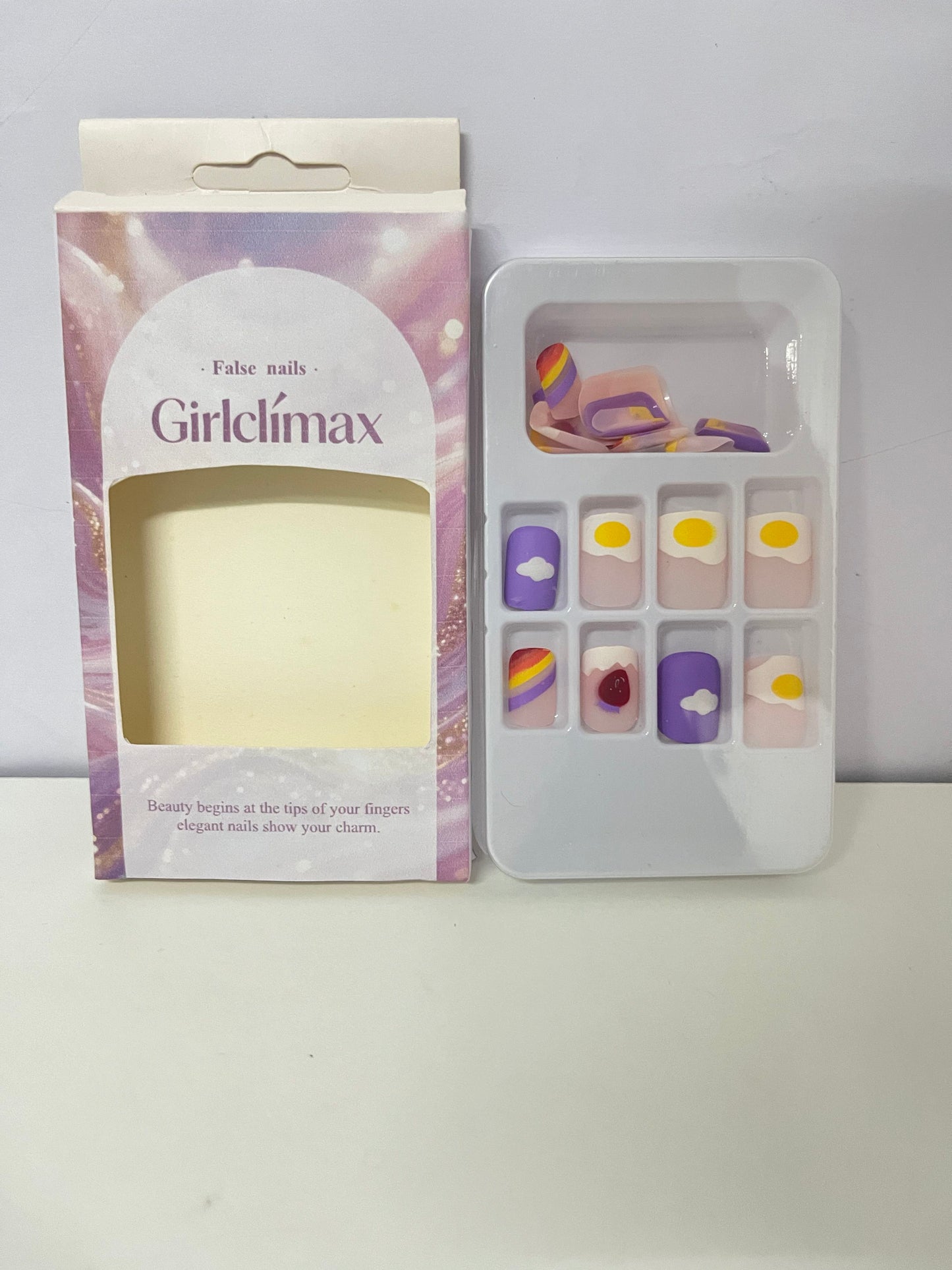 Girlclimax False Nails: Pastel Cute Patterned Press-On Nails Set