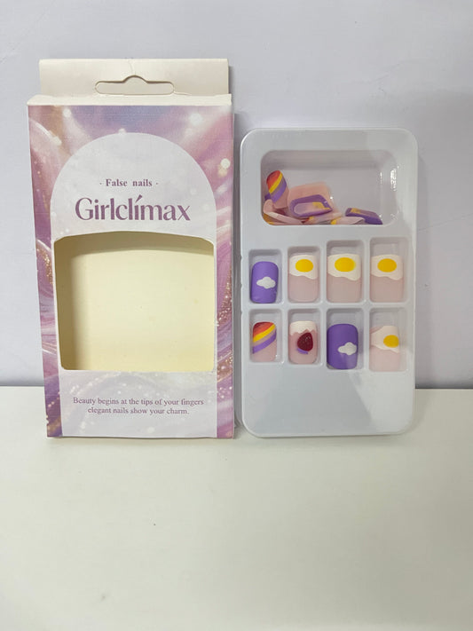 Girlclimax False Nails: Pastel Cute Patterned Press-On Nails Set