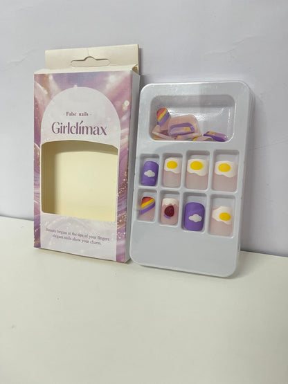 Girlclimax False Nails: Pastel Cute Patterned Press-On Nails Set