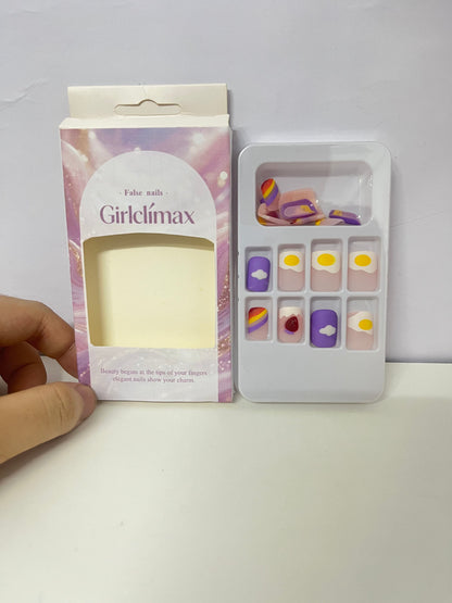 Girlclimax False Nails: Pastel Cute Patterned Press-On Nails Set