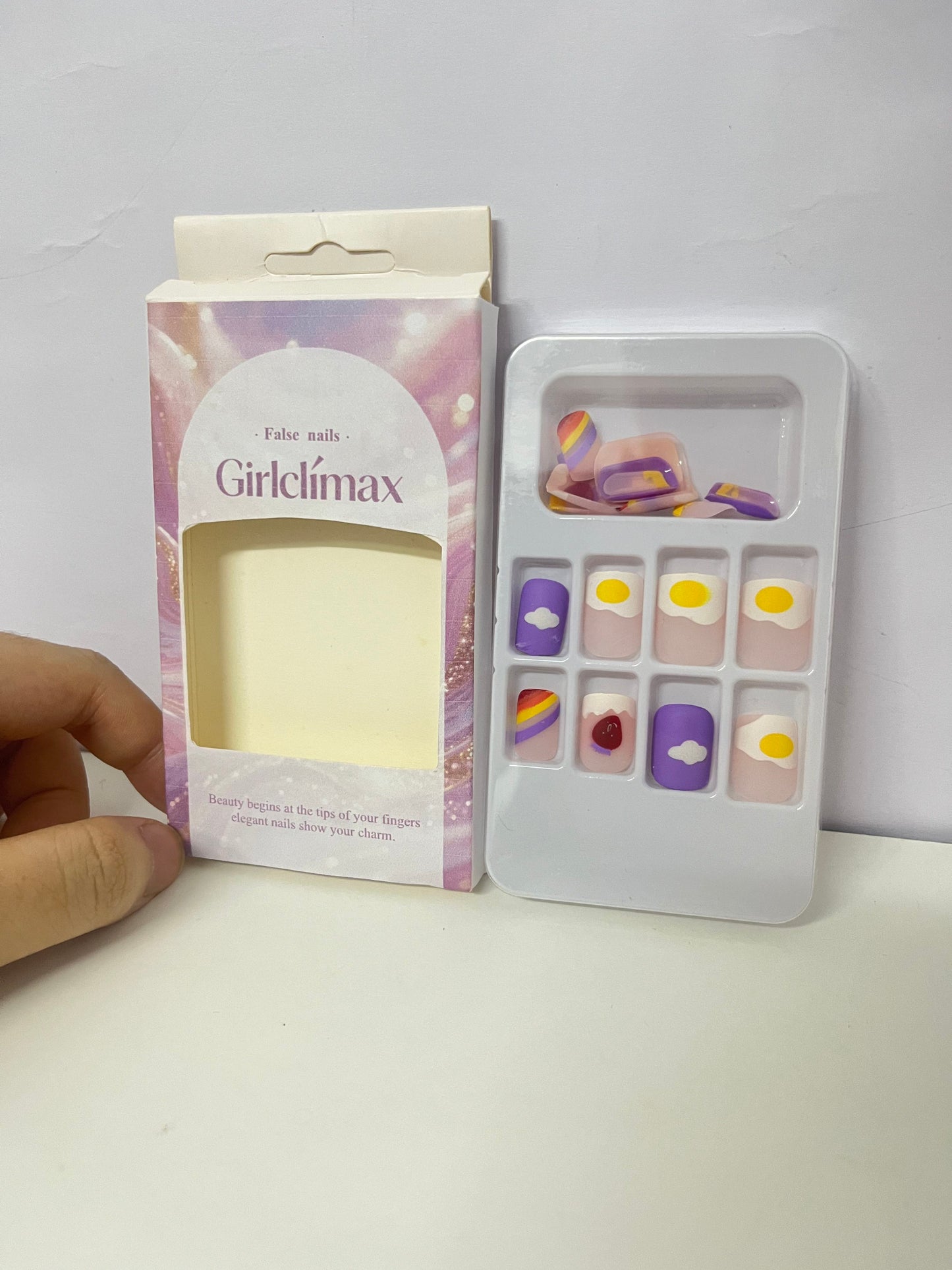 Girlclimax False Nails: Pastel Cute Patterned Press-On Nails Set