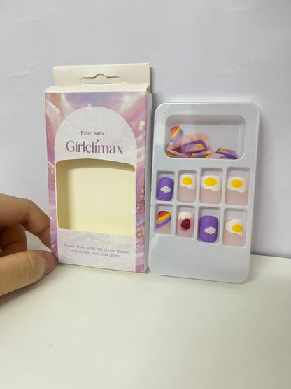 Girlclimax False Nails: Pastel Cute Patterned Press-On Nails Set