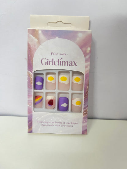 Girlclimax False Nails: Pastel Cute Patterned Press-On Nails Set