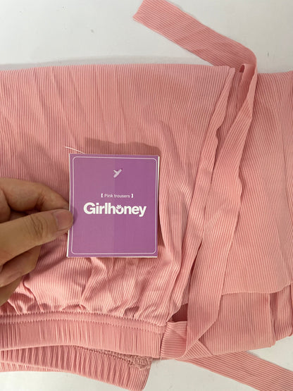 Girlhoney  Womens Wide Leg Pants Drawstring Elastic High Waisted  Pants with Pockets