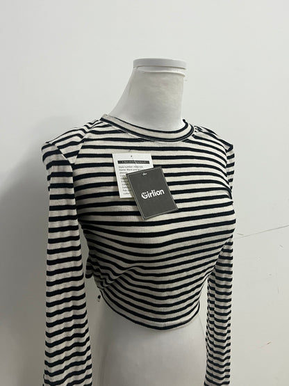 Girlion  Tops as clothing - Ribbed Texture Long-Sleeve Casual Style
