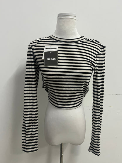 Girlion  Tops as clothing - Ribbed Texture Long-Sleeve Casual Style