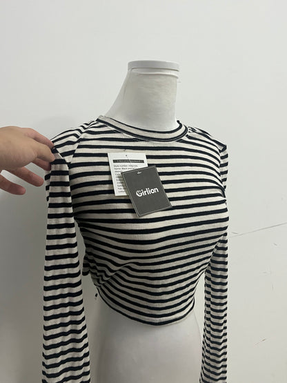 Girlion  Tops as clothing - Ribbed Texture Long-Sleeve Casual Style