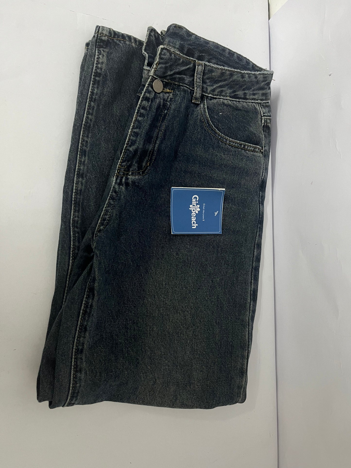 Girlpeach Straight Leg Jeans for Women High Waisted Stretchy Frayed Raw Hem Loose Denim Pants Casual Baggy Jean Trousers