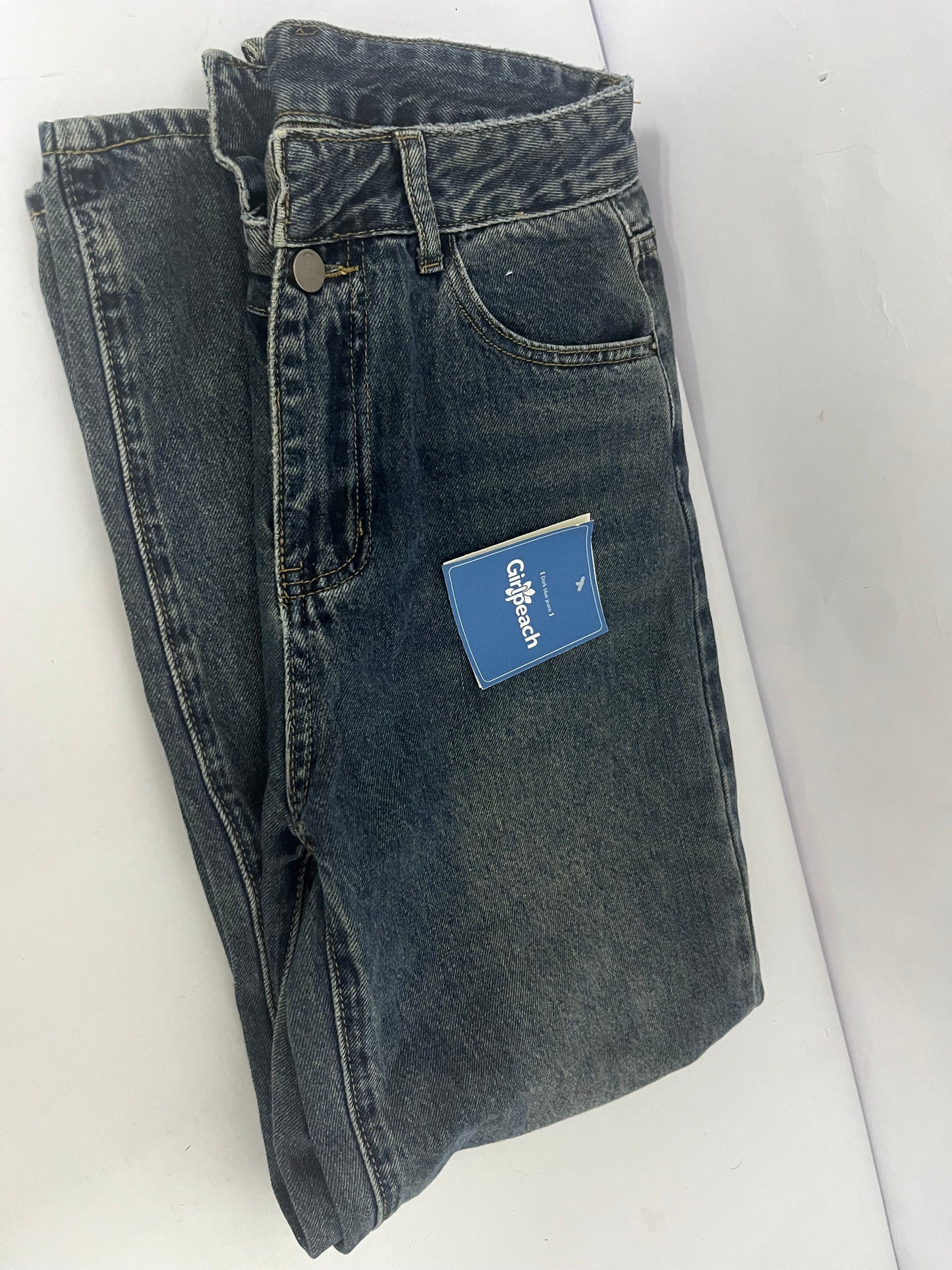 Girlpeach Straight Leg Jeans for Women High Waisted Stretchy Frayed Raw Hem Loose Denim Pants Casual Baggy Jean Trousers