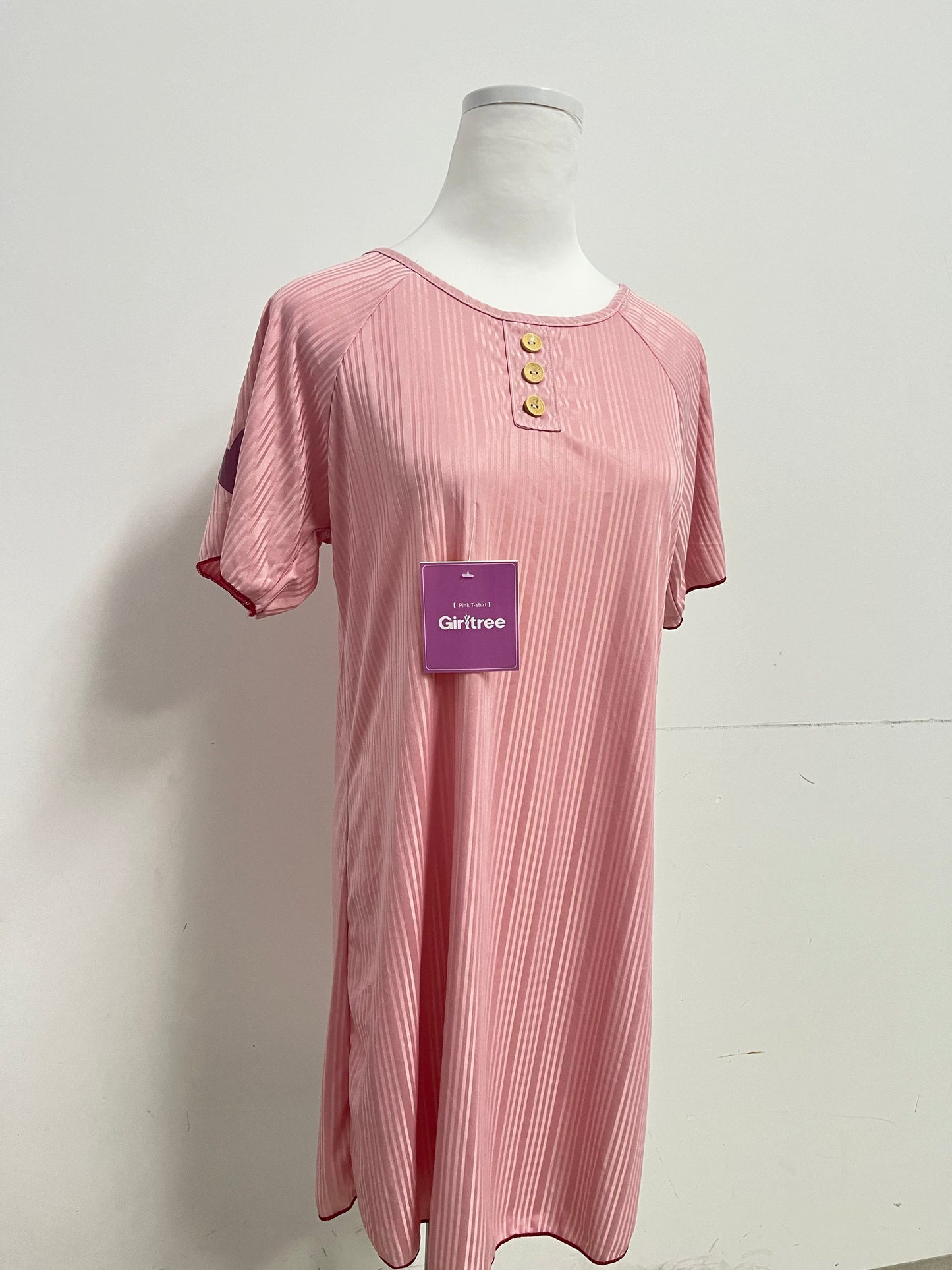 Girltree Womens Nightgown Pleated Sleepwear Short Sleeve Trim Nightshirt Sleepdress