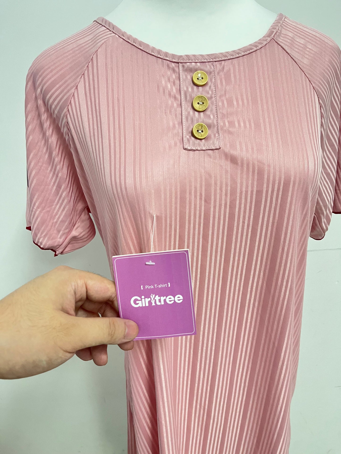 Girltree Womens Nightgown Pleated Sleepwear Short Sleeve Trim Nightshirt Sleepdress