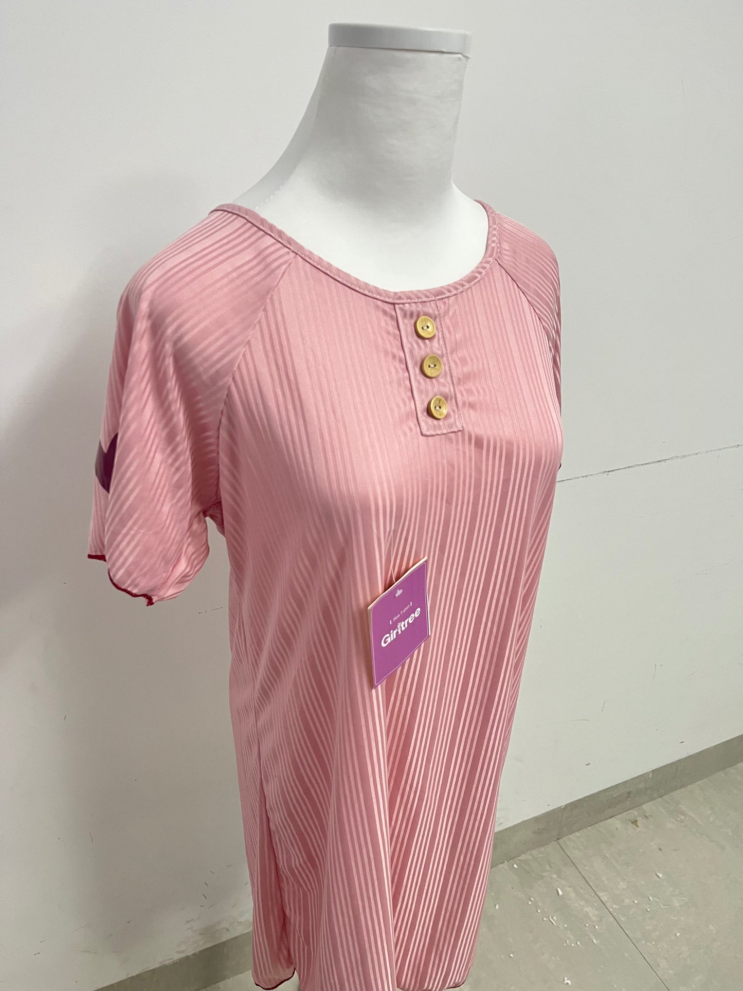 Girltree Womens Nightgown Pleated Sleepwear Short Sleeve Trim Nightshirt Sleepdress