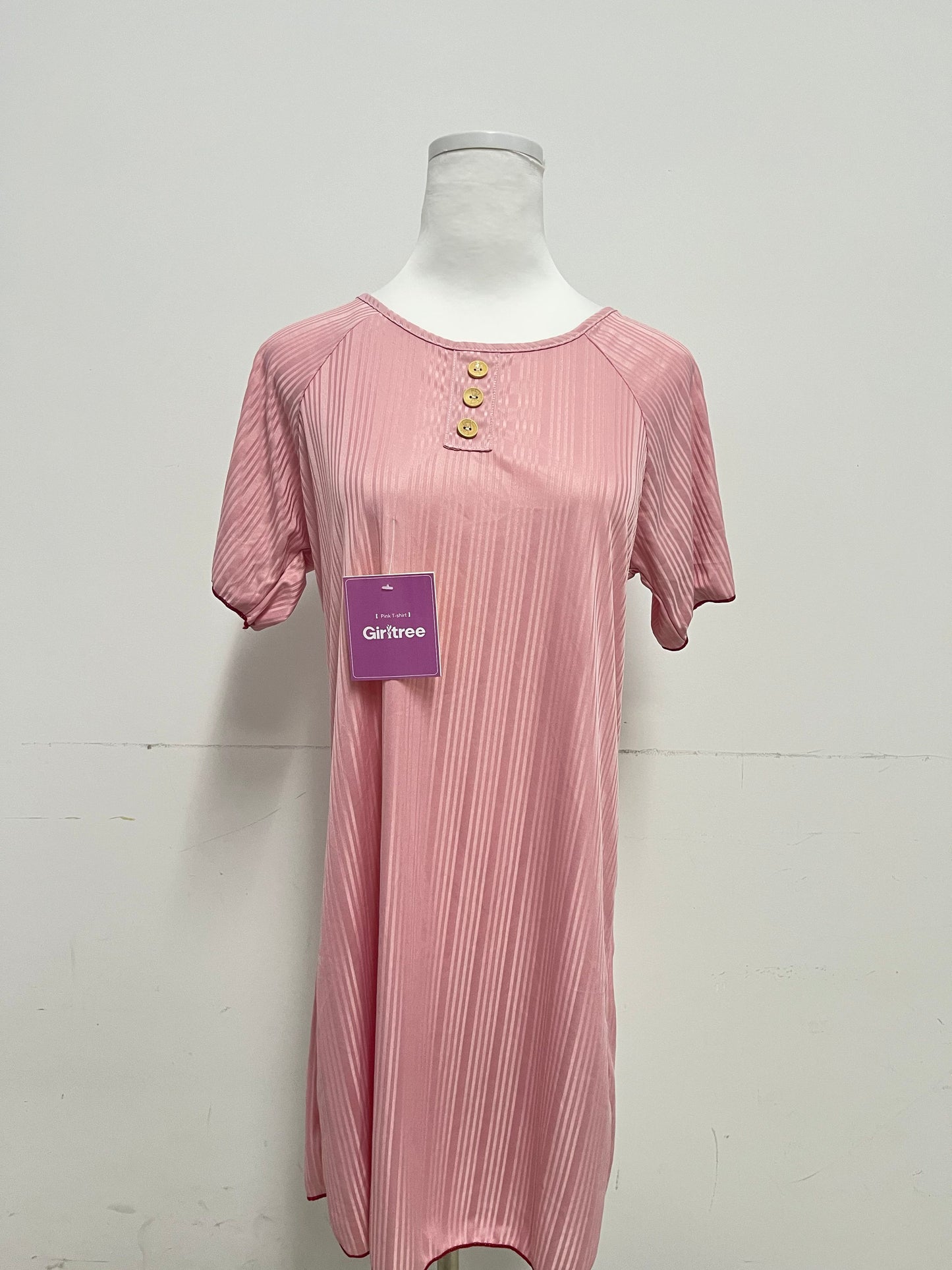 Girltree Womens Nightgown Pleated Sleepwear Short Sleeve Trim Nightshirt Sleepdress