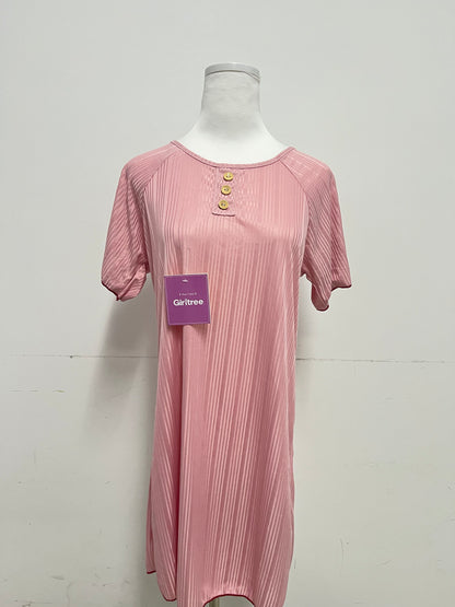 Girltree Womens Nightgown Pleated Sleepwear Short Sleeve Trim Nightshirt Sleepdress