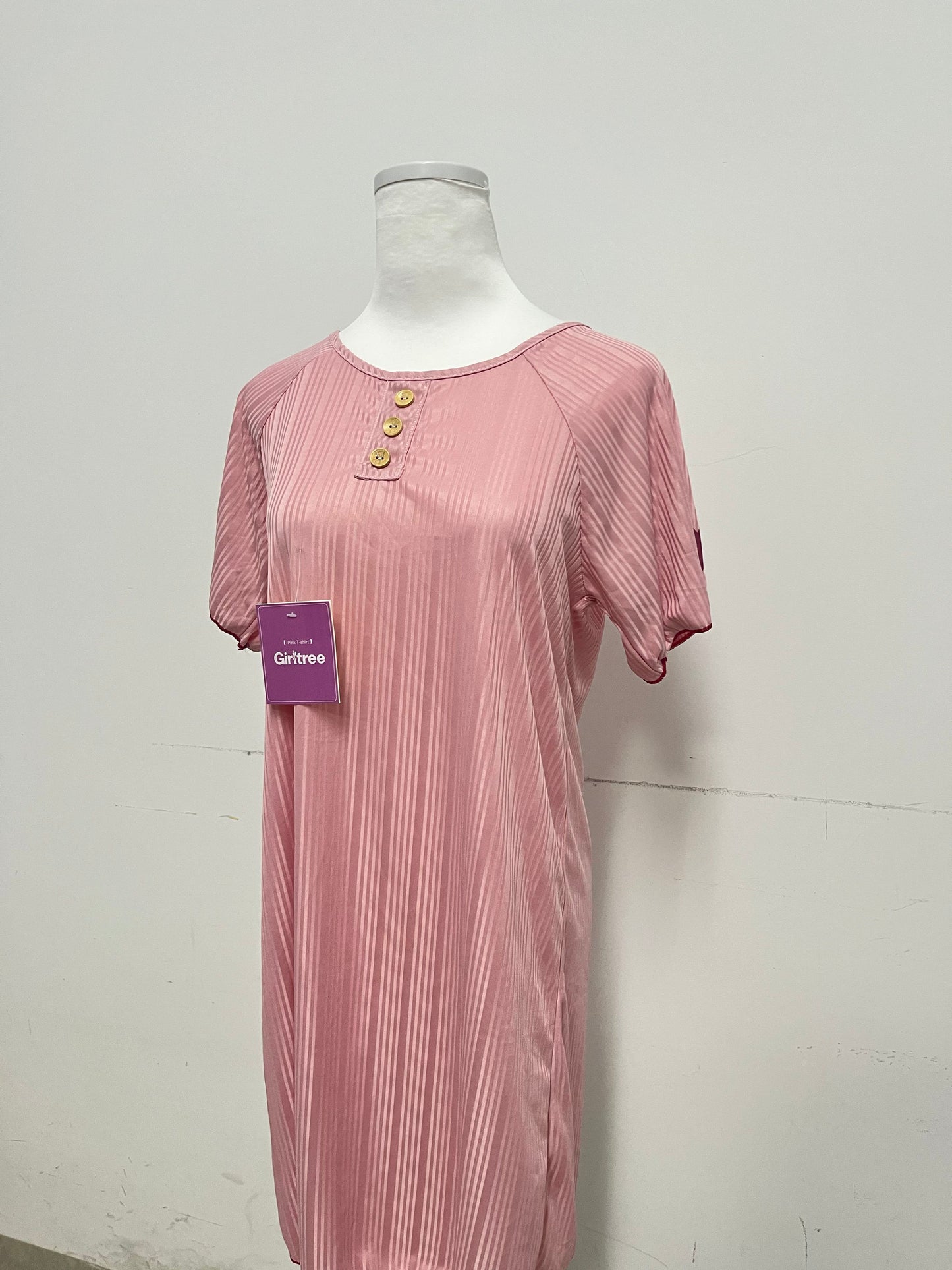 Girltree Womens Nightgown Pleated Sleepwear Short Sleeve Trim Nightshirt Sleepdress