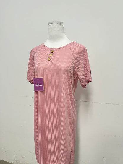 Girltree Womens Nightgown Pleated Sleepwear Short Sleeve Trim Nightshirt Sleepdress
