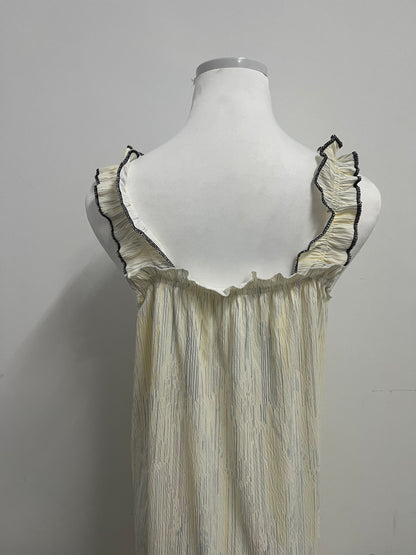 Givery Striped Ruffled Strap Nightgown Soft and Lively, Accompany You to Enjoy Every Night