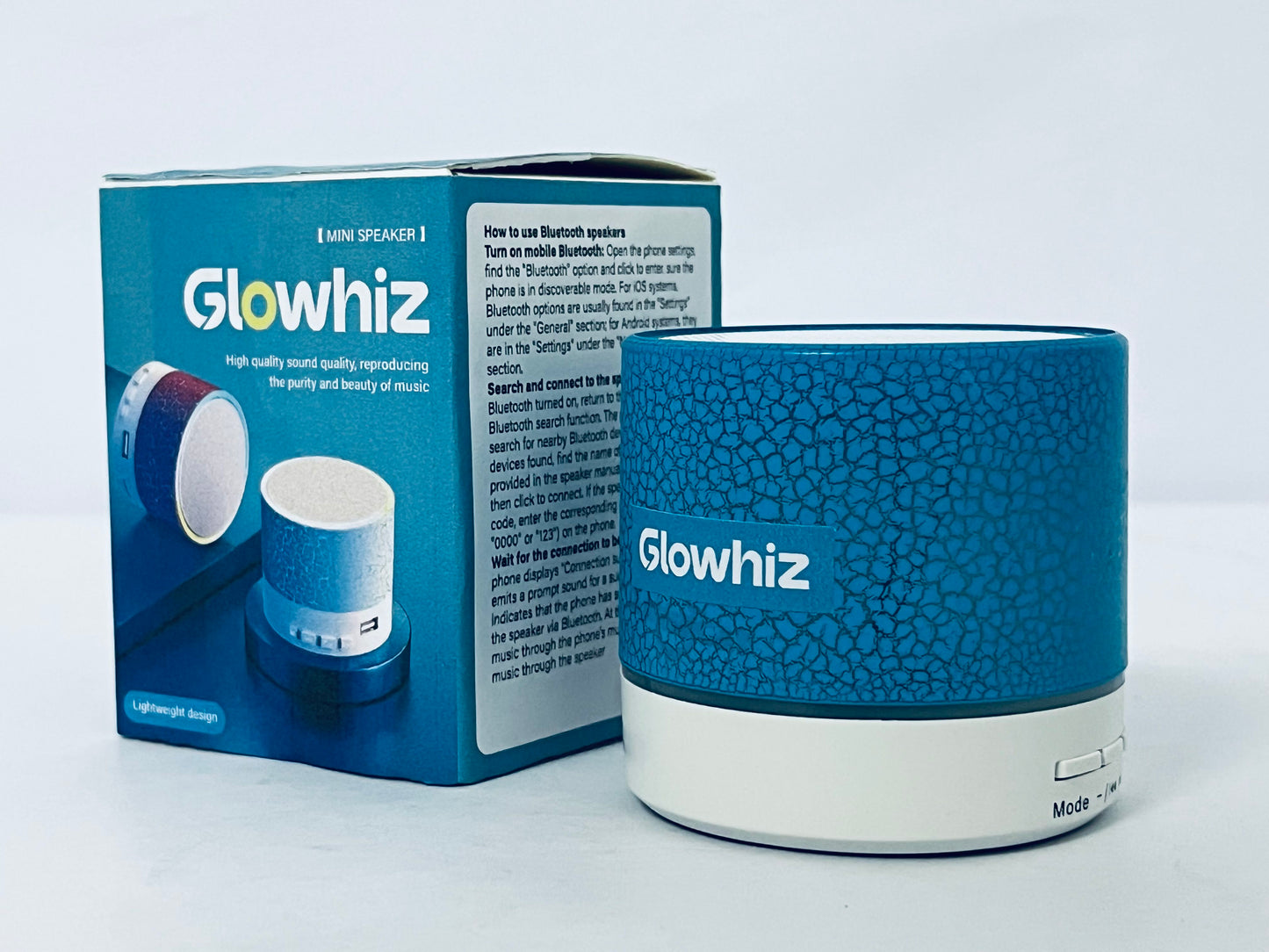 Glowhiz Portable Mini Speaker, Super Bass Stereo Rechargeable Speaker with LED Lights