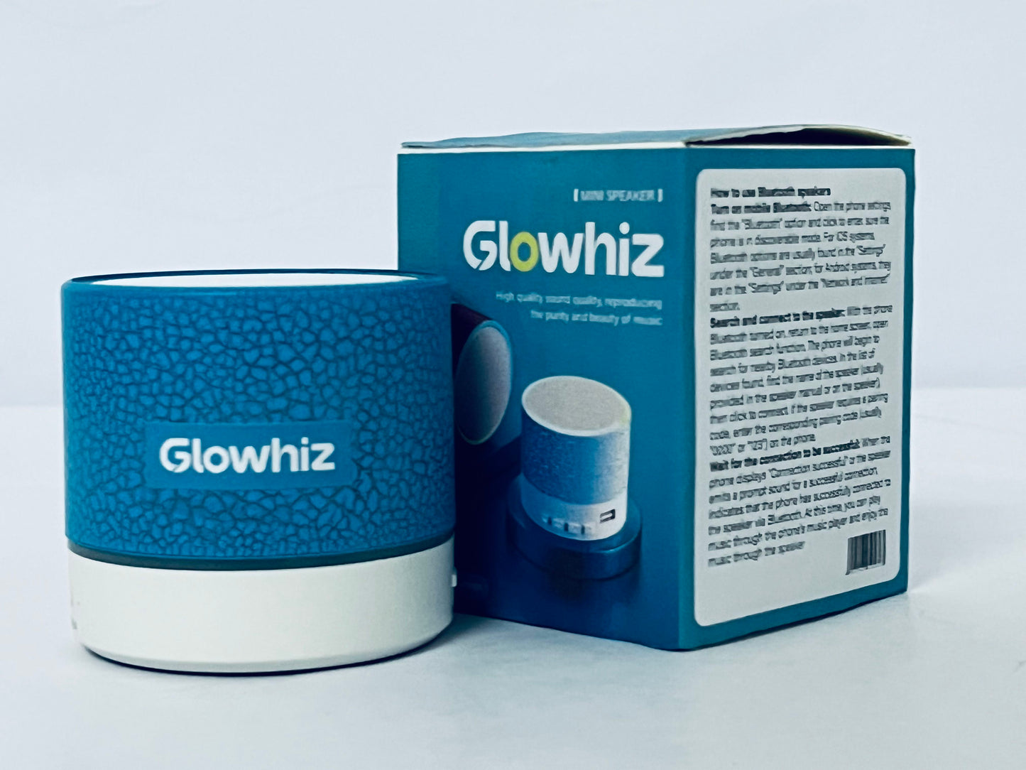 Glowhiz Portable Mini Speaker, Super Bass Stereo Rechargeable Speaker with LED Lights