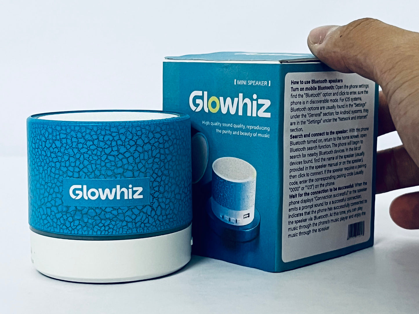 Glowhiz Portable Mini Speaker, Super Bass Stereo Rechargeable Speaker with LED Lights