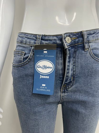 [GoAlpine Jeans]-Light Blue Slim-Fit Stretch Jeans - Versatile Tummy Control Straight-Leg Pants