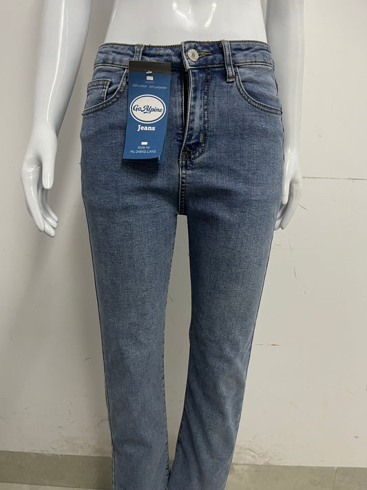 [GoAlpine Jeans]-Light Blue Slim-Fit Stretch Jeans - Versatile Tummy Control Straight-Leg Pants