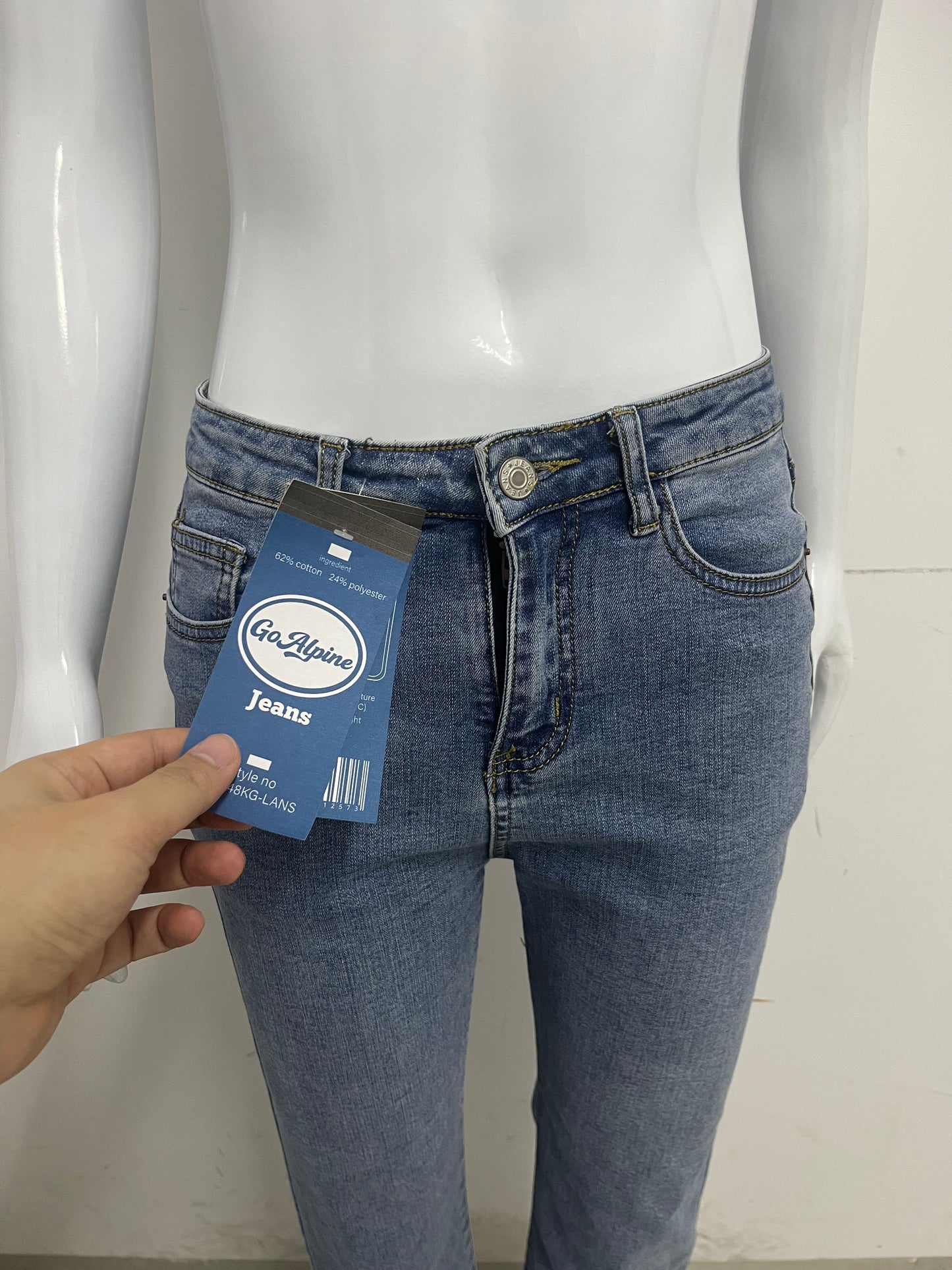 [GoAlpine Jeans]-Light Blue Slim-Fit Stretch Jeans - Versatile Tummy Control Straight-Leg Pants