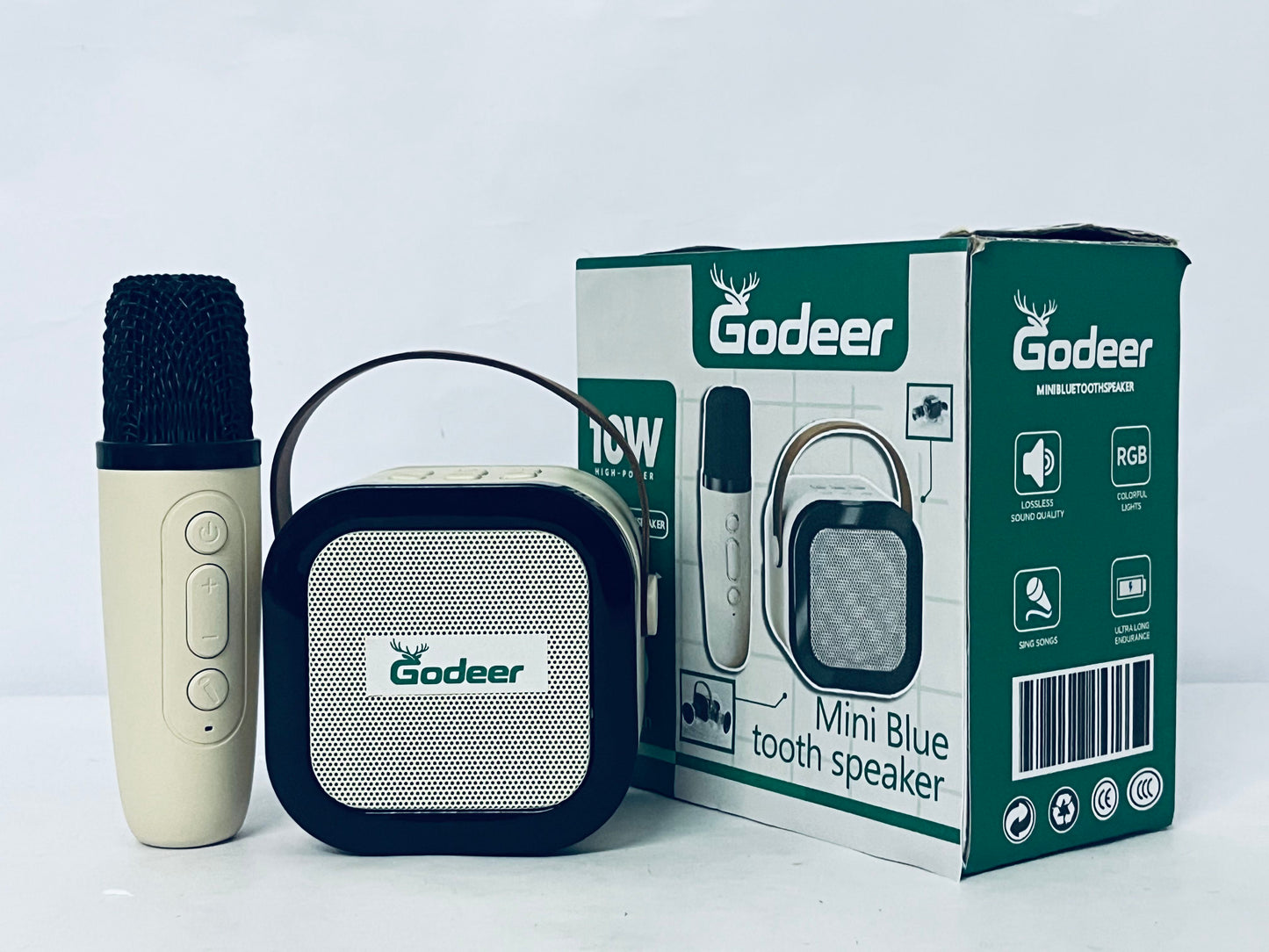 Godeer Mini Karaoke Machine for Kids Adults, Portable Bluetooth Speaker with 2 Wireless Microphones,Toys Birthday Gifts for Girls Ages 4, 5, 6, 7, 8,9,10,11,12+ Family Home Party (Beige)