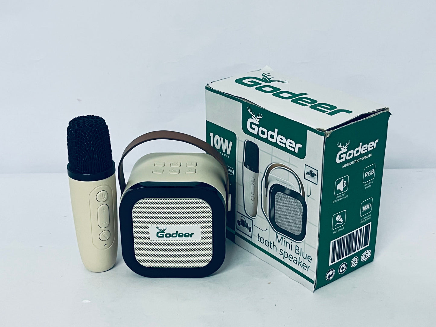 Godeer Mini Karaoke Machine for Kids Adults, Portable Bluetooth Speaker with 2 Wireless Microphones,Toys Birthday Gifts for Girls Ages 4, 5, 6, 7, 8,9,10,11,12+ Family Home Party (Beige)