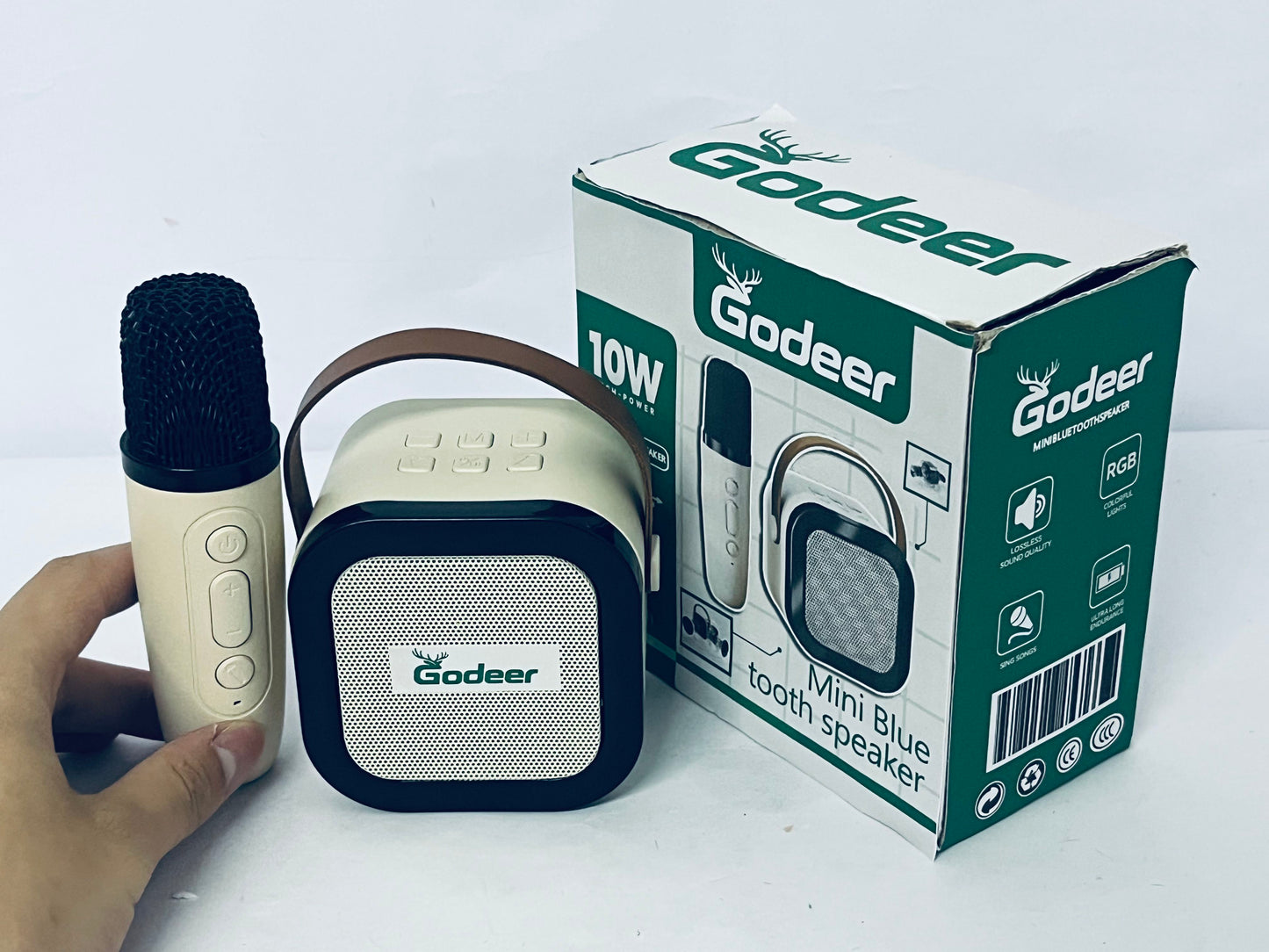 Godeer Mini Karaoke Machine for Kids Adults, Portable Bluetooth Speaker with 2 Wireless Microphones,Toys Birthday Gifts for Girls Ages 4, 5, 6, 7, 8,9,10,11,12+ Family Home Party (Beige)