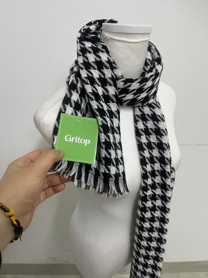 Gritop Houndstooth Fringe Scarf A Vintage & Versatile Essential for Autumn/Winter Styling