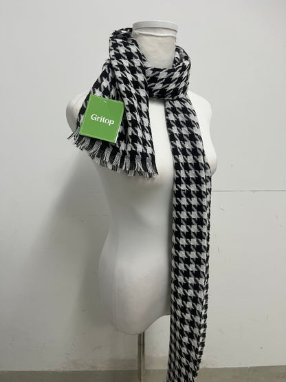 Gritop Houndstooth Fringe Scarf A Vintage & Versatile Essential for Autumn/Winter Styling