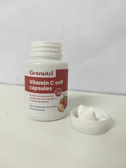 [Gronutri Vitamins]——Vitamin C Soft Capsules - Sweet Strawberry Flavor, High-Efficiency Antioxidant